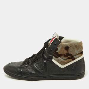 Louis Vuitton Black Leather and Calfhair Trainer High Top Sneakers Size 43