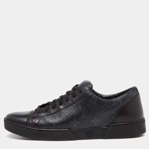 Louis Vuitton Black Leather and Monogram Coated Canvas Match Up Sneakers Size 42