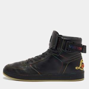 Pre Owned Louis Vuitton Black Leather Rivoli Rainbow Sneakers Size 44