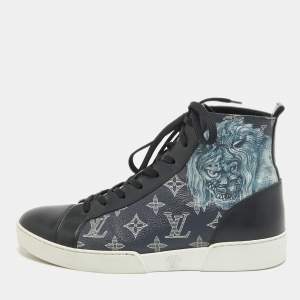 Louise Vuitton Navy Blue Canvas and Leather Match Up Cloth Trainer High Top Sneakers Size 40