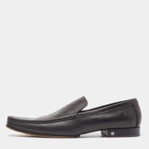 Louis Vuitton Black Damier Leather Santiago Loafers Size 44.5