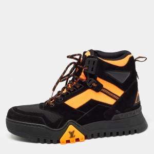 Louis Vuitton Black/Orange Suede and Canvas LV Hiking Boots Size 42