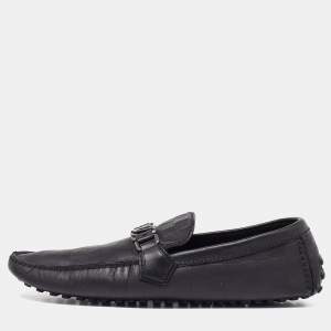 Louis Vuitton Black Damier Leather Hockenheim Slip On Loafers Size 43