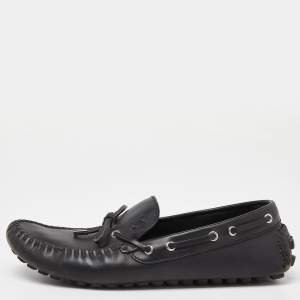 Louis Vuitton Black Leather Bow Slip On Loafers Size 43.5