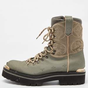 Louis Vuitton Green Suede,Leather and Monogram Nylon Ankle Boots Size 42