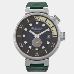 Pre Owned Louis Vuitton Tambour Q1031 Automatic Black Stainless Steel Men's Wristwatch 44 mm