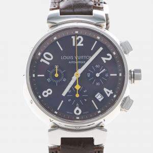 Pre Owned Louis Vuitton Tambour Q1121 Automatic Brown Stainless Steel Men's Wristwatch 41mm