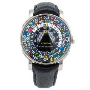 ساعة يد رجالية لوي فيتون ورلد تايم تيتانيوم سوداء للرجال 41 مم