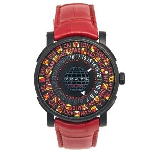 Louis Vuitton Multicolor Black PVD Coated Stainless Steel Alligator Escale Time Zone Q5D23 Limited Edition Men's Wristwatch 39 mm