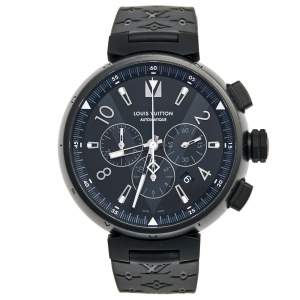 Louis Vuitton Black PVD Coated Stainless Steel Rubber Tambour Chronograph Q1A62 Men's Wristwatch 46 mm