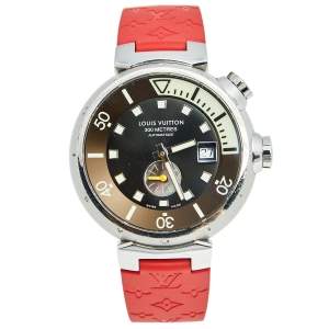 Louis Vuitton Multicolor Stainless Steel Rubber Diving Tambour Q1031 Men's Wristwatch 44 mm 