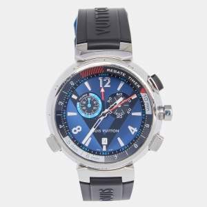 Louis Vuitton Blue Stainless Steel Rubber Tambour Regatta Q102D Men's Wristwatch 44MM