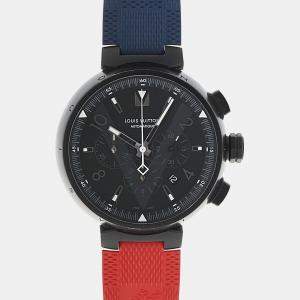 Louis Vuitton Black Stainless Steel Tambour Q1A62 Automatic Men's Wristwatch 46 mm