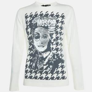 Love Moschino Ivory Printed Cotton Long Sleeve T-Shirt L