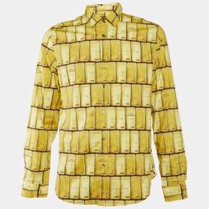 Love Moschino Yellow Gold Bar Print Cotton Long Sleeve Shirt L