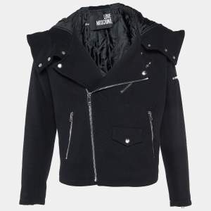 Love Moschino Black Wool Blend Zip Detail Hoodie Jacket L