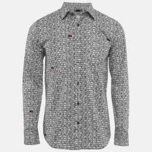 Pre Owned Love Moschino Black Logo All Over Cotton Shirt M