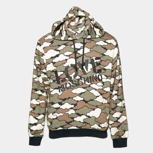 Pre Owned Love Moschino Green Camouflage Print Cotton Hoodie S 