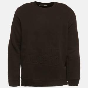 مملوكة مسبقًا Love Moschino Black Knit Embossed Logo Full Sleeve Sweatshirt XL