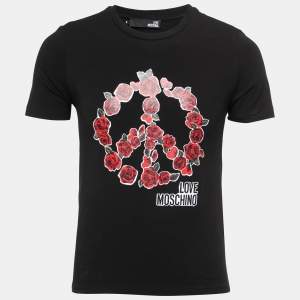 Love Moschino Black Flower Peace Logo Cotton T-Shirt S