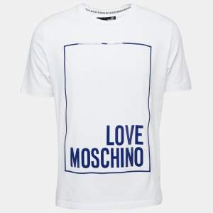 Love Moschino White Cotton Logo Frame T-Shirt L