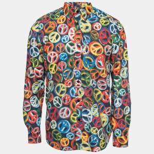 Love Moschino Multicolor Peace Sign Printed Cotton Button Front Shirt M