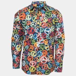 Love Moschino Multicolor Peace Print Cotton Long Sleeve Shirt S