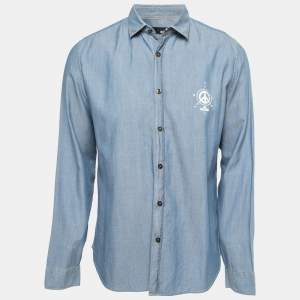 Love Moschino Blue Printed Cotton Full Sleeve Shirt L