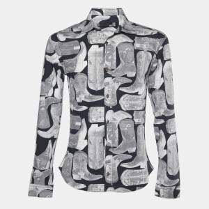 Love Moschino Grey Boots Print Poplin Shirt XL