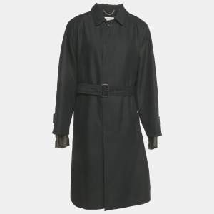 Pre Owned Maison Martin Margiela Black Gabardine Belted Coat L