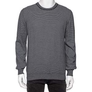 Maison Martin Margiela Black Striped Wool Suede Patch Detailed Jumper L 