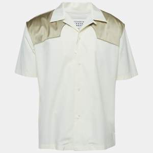 Maison Martin Margiela Beige Satin Trim Yoke Cotton Short Sleeve Shirt XL