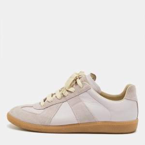 Pre Owned Maison Martin Margiela Purple Leather and Suede Replica Lace Up Sneakers Size 42