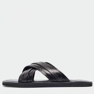 Malone Souliers Black Textured Leather Slides Size 43