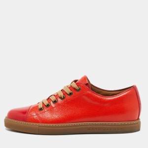 Marc Jacobs Red/Orange Lizard Embossed Leather and Leather Lace Up Sneakers Size 42