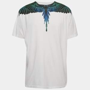 Marcelo Burlon White Feather Print Crew Neck T-Shirt XXL