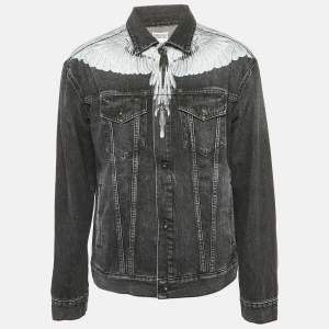 Marcelo Burlon Black Denim Wings Print Button Front Jacket L