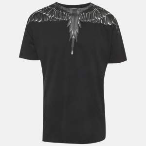 مملوكة مسبقًا Marcelo Burlon County of Milan Black Icon Wings Print Cotton Crew Neck T-Shirt M