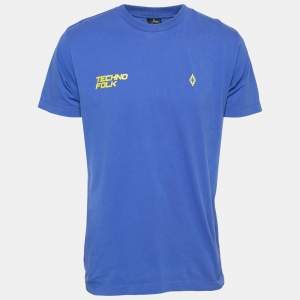 Marcelo Burlon Blue Cotton Printed Crew Neck T-Shirt S