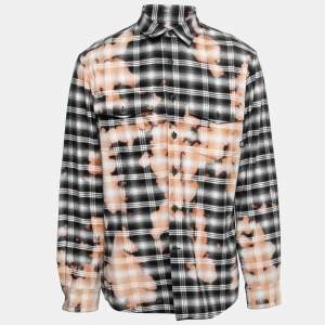 Marcelo Burlon Black Bleached Checked Cotton Flannel Shirt XL 