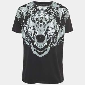 Marcelo Burlon Black Wolf Print Cotton Mahuida Crew Neck T-Shirt L