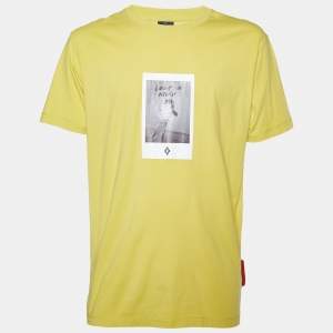 Marcelo Burlon County Of Milan Yellow Rose Print Cotton Crew Neck T-Shirt L