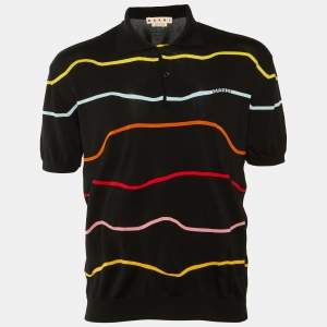 Pre Owned Marni Black Wave Cotton Knit Polo T-Shirt M