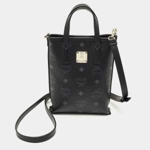 Pre Owned MCM Black Visetos Coated Canvas Mini Essential Crossbody Bag