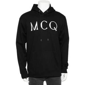 Pre Owned McQ by Alexander McQueen Black Cotton Logo Embroidered Hoodie L