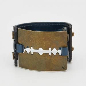 Pre Owned McQ by Alexander McQueen Razor Blade Blue Metallic Leather Wrap Bracelet