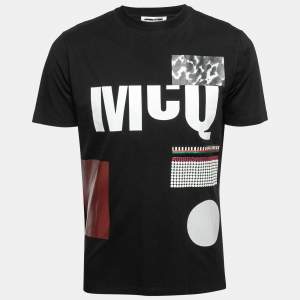 Pre Owned McQ by Alexander McQueen Black Logo Printed Cotton T-Shirt L
