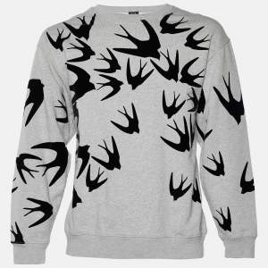 Pre Owned McQ by Alexander McQueen Grey Swallow Flocked Print Cotton Sweatshirt XL