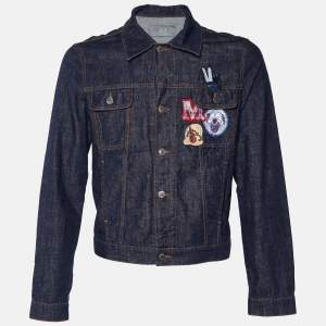 Pre Owned McQ by Alexander McQueen Navy Blue Denim Applique Detail Jacket M