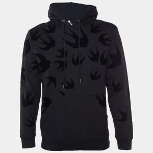 Pre Owned McQ by Alexander McQueen Black Cotton Knit Swallow Flock Detail Hoodie S